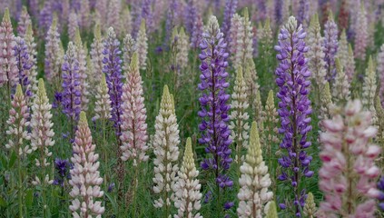 Wall Mural - Vibrant lupine blossoms in a lush field