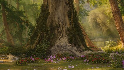 Wall Mural - A massive tree base amidst woodland