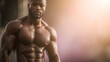 © Thares2020 - Muscular Black man with impressive physique posing in warm golden sunlight exuding strength and focus