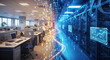 © DELstudio - Modern office merging with futuristic data center, concept of digital transformation and artificial intelligence network integration