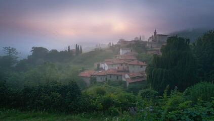 Wall Mural - Sunrise Through the Morning Mist in Late Summer