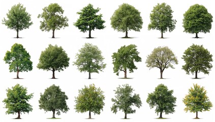 Wall Mural - Set of Stunning Trees on a White Background, Ideal for Architectural Projects and Decorative Purposes, Compatible with Natural Elements for Print and Digital Use
