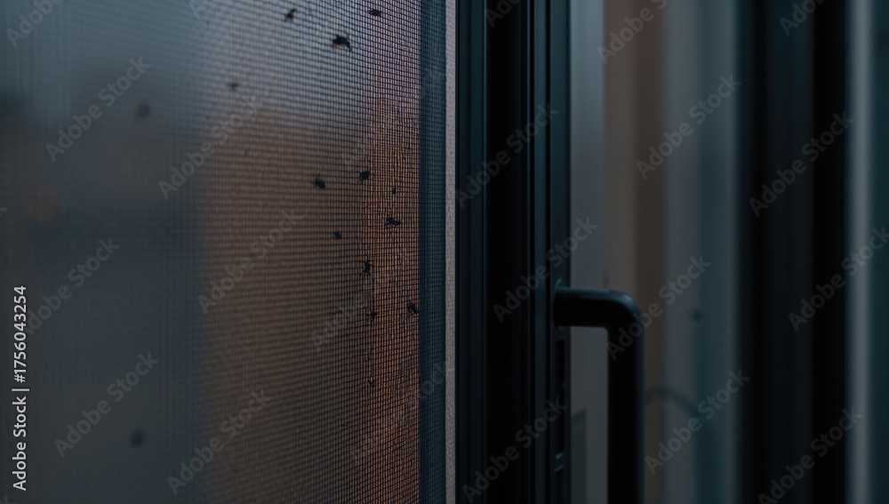 Mosquito screen installed on black PVC window frames Stock Photo ...
