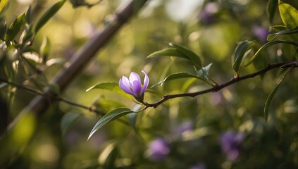 Wall Mural - A violet acacia blossom blooming on a tree limb in the wild.