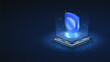 © Fardived - ai chip security isometric vector illustration. Online server protection system concept. Computer electronics and AI systems landing page template.