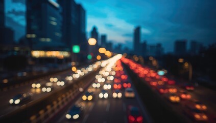 Wall Mural - Out-of-focus congestion with glowing vehicle lights in a busy urban area