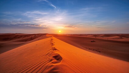 Wall Mural - Stunning sunset casting golden hues on desert sand dunes.
