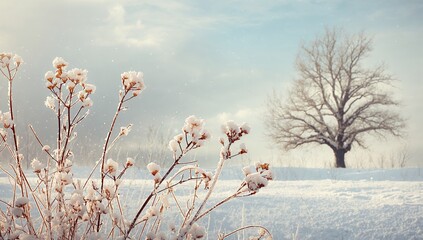 Wall Mural - Winter growth of abstract snowy plants