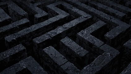 Wall Mural - 3D close-up of a dark maze with textured stone walls