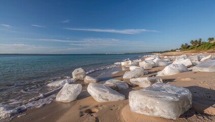 Wall Mural - Chunks of ice scattered along a southern shoreline