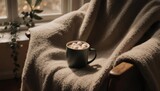 Cozy Hot Chocolate Moment - A Warm Drink on a Soft Blanket.