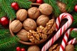 © Lubos Chlubny - Christmas holiday walnuts, candy canes, and pine branches