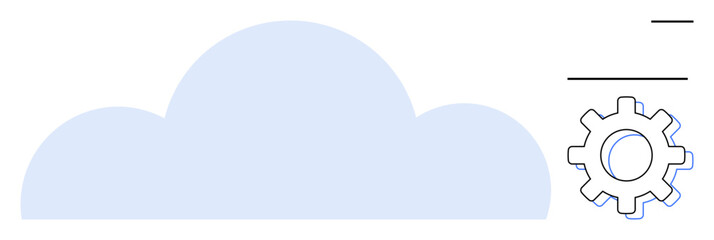 Large blue cloud with gear representing settings or customization. Minimalistic theme. Ideal for technology, software, cloud computing, innovation, data storage, IT solutions, simple flat metaphor