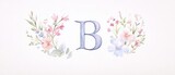 Watercolor floral letter b monogram pastel flower alphabet elegant typography design