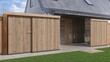 © -Quantum Pixels- - Wood-textured automatic sliding doors for a cozy home