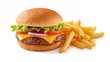 © Seyyar - Beef burger served with crispy fries on a plain white backdrop