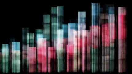 Wall Mural - Abstract digital artwork of colorful vertical bars creating a dynamic and vibrant visual representation against a dark background, perfect for modern design projects.