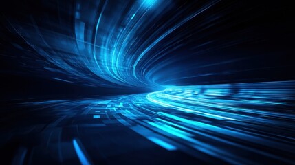 Wall Mural - Abstract Blue Light Trail with Dynamic Movement in Dark Background for Technology and Digital Concepts, Futuristic Design and Creative Background