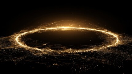 Wall Mural - Stunning abstract digital artwork featuring a glowing circular formation with intricate patterns of light and particles against a dark background