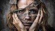 © PB Studio - composition showing a broken mirror reflecting a fragmented face to symbolize self-identity loss and trauma in domestic abuse broken mirror, face, fragments, reflection, identity loss, domestic