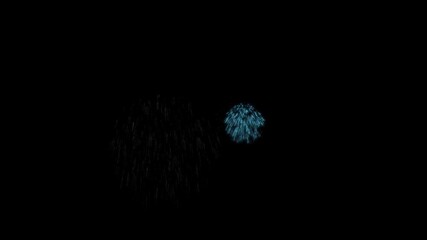 A stunning 3D animation of colorful fireworks exploding beautifully on a black background. Perfect for celebration themes, New Year intros, party visuals, or festive overlay effects. The glowing light
