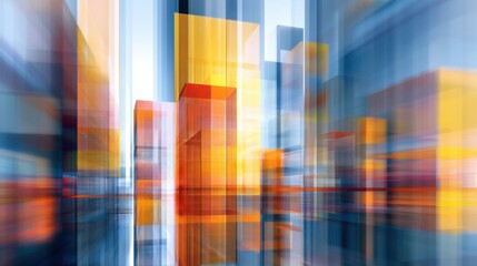 Wall Mural - Abstract geometric shapes with vibrant colors creating a dynamic urban landscape resembling futuristic architecture and modern design