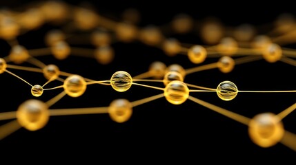 Wall Mural - Abstract Close-Up of Glowing Yellow Spheres and Connecting Lines in a Dark Background, Representing Energy, Science, and Molecular Structures