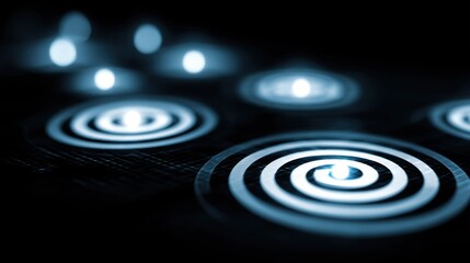 Wall Mural - Abstract Light Patterns with Spirals and Glowing Dots Creating a Mysterious Atmosphere and Depth on a Dark Background