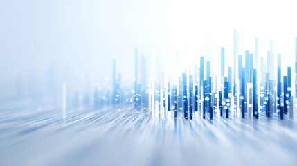 Wall Mural - Abstract digital visualization with glowing blue bars representing data analytics and technology concepts on a light background