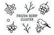 © eclipse - Black outline icons of frozen berry clusters, branches, and a bird, emphasizing simplicity and winter elements.