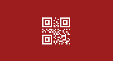 A white QR code on a red background