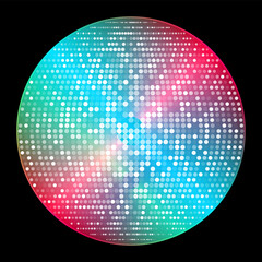 Wall Mural - Colorful glowing sphere with tech halftones dots abstract minimal background. Geometric futuristic vector design