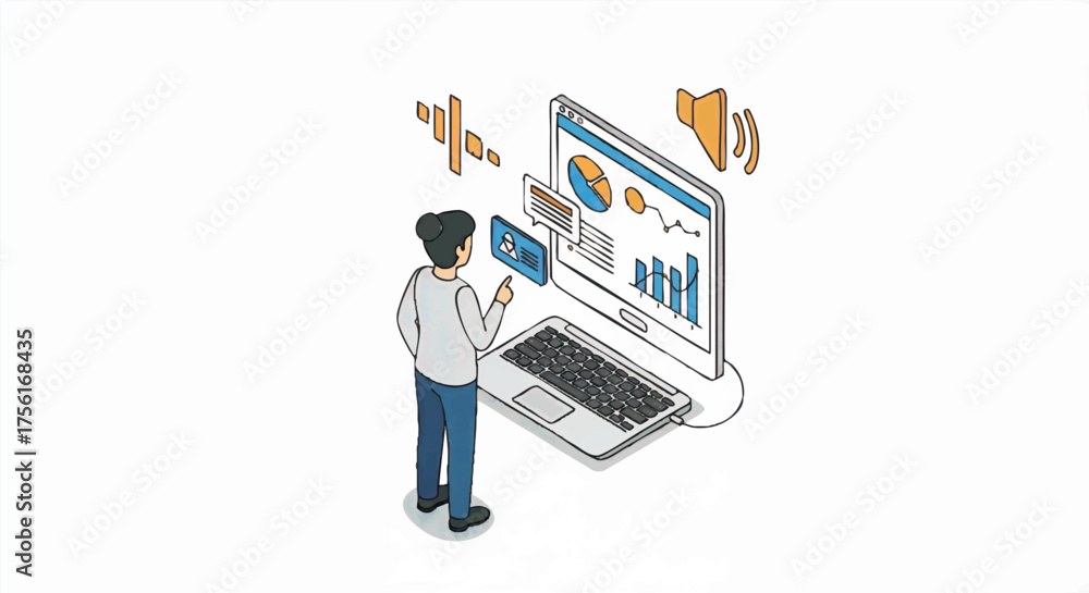 Person Using Screenreader Isometric vector art of a person using a screen reader. Accessibility ...