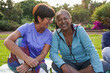 © Sabrina - Happy multircial senior women having fun together at city park after yoga class - Healthy elderly people and lifestyle concept
