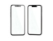 © Random - Two identical smartphones with blank white screens, angled and upright, against black background