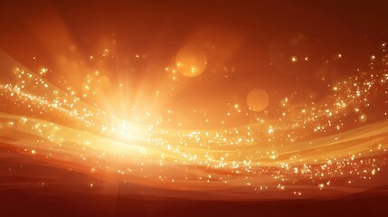 Wall Mural - Glowing Aurora of Golden Sparkles Over Warm Gradient Background with Soft Rays of Light Illuminating the Space and Creating a Magical Atmosphere