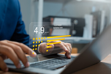 Canvas Print - Online customer satisfaction survey, Review consumers rate product quality, Rating, Feedback to improve service quality and business reputation, Enhancing brand trust through customer experience
