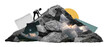 © NightTampa - Traveler with Backpack Reaching the Top of Mountain in Creative Collage Isolated on Transparent Background, png