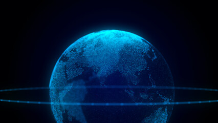 Wall Mural - Global world network concept. Safety wireless network connection technology. Big data analytics and visualization. Science background with blue planet Earth. 3D rendering.