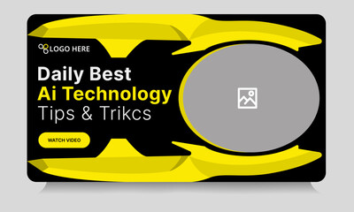 Wall Mural - Daily technology tips and tricks video thumbnail banner design, daily photography learning tips and techniques video cover banner design, editable vector eps 10 file format