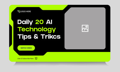 Wall Mural - Daily technology tips and tricks video thumbnail banner design, daily photography learning tips and techniques video cover banner design, editable vector eps 10 file format