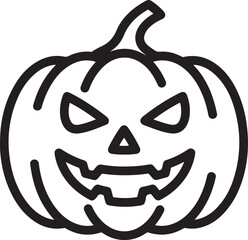 Wall Mural - Vector art of a spooky halloween pumpkin with a menacing face, , featuring sharp teeth, triangular eyes, and a sinister smile, perfect for seasonal decorations and festive designs outline icon on