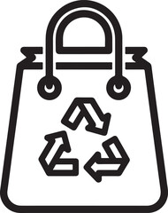 Wall Mural - Vector art of a reusable shopping bag with the recycle symbol on it, a simple black and white illustration promoting sustainability and environmental awareness outline icon on