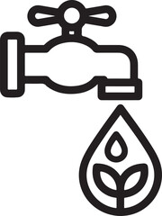 Wall Mural - Illustration of a water tap with a drop containing a plant symbolizing water conservation, sustainable agriculture, and the importance of preserving natural resources outline icon on
