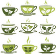 © JANNATUL FERDOUSH - Collection of green tea cups with leaves and steam