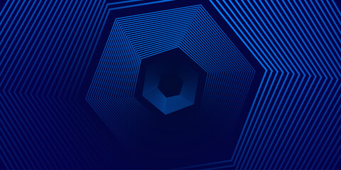 Wall Mural - Dark blue background with hexagon geometric lines pattern. Futuristic technology concept