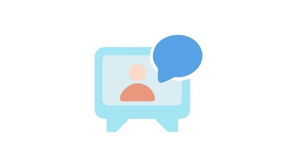 Flat style computer screen with speech bubble graphic illustration
