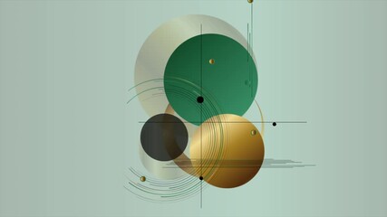 Wall Mural - Golden and green geometric circles abstract minimal background. Seamless looping corporate creative motion design. Video animation Ultra HD 4K 3840x2160