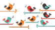 © Salauddin - A cheerful chorus of colorful little birds singing on branches.