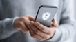 © menon - Cybersecurity action protecting digital data on mobile devices closeup view technology concept